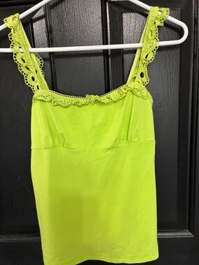 Nanette Lepore Lime Green Crochet-Trim Tank Top Size M
